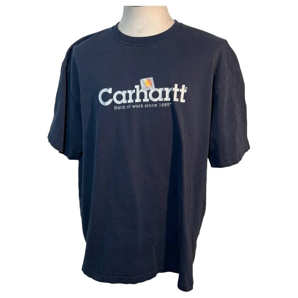 Vintage Mens Carhartt T Shirt 2XL Blue Tee Spell Out Faded Work Streetwear - Picture 2 of 7